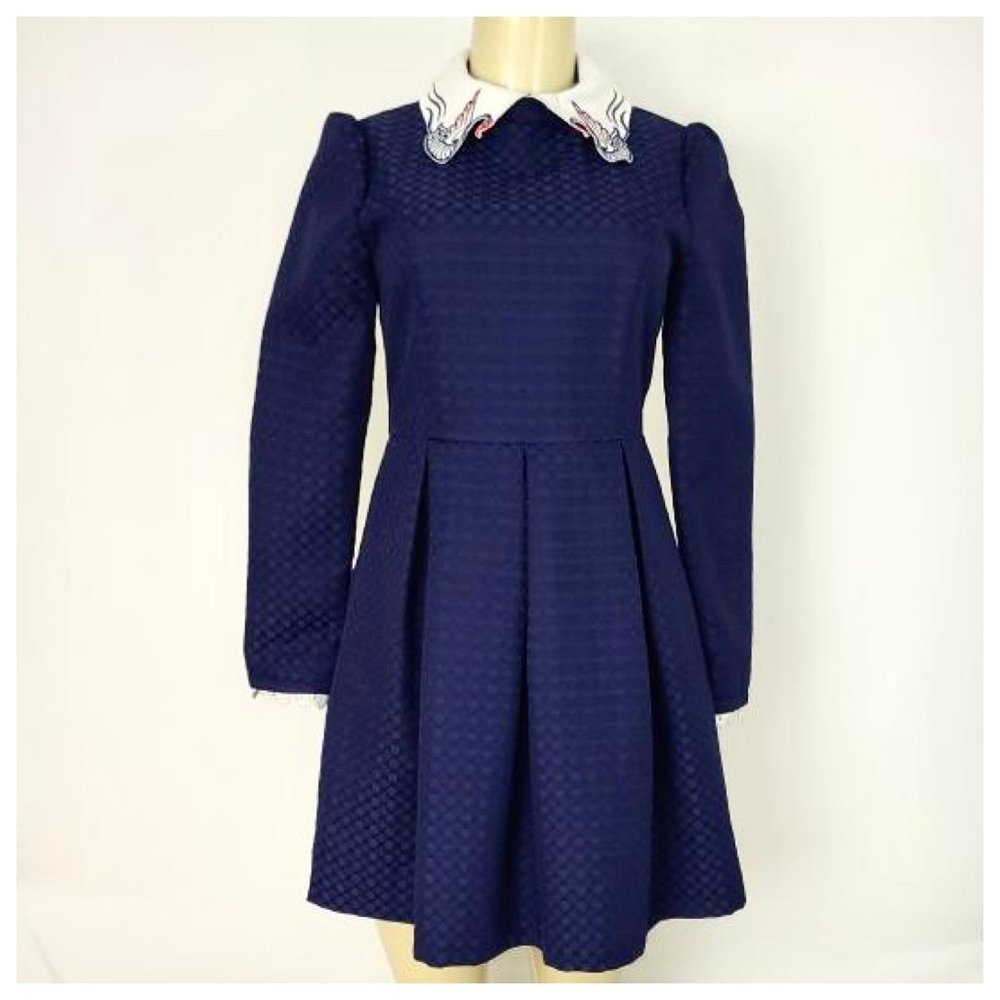 Blue & White A-Line Midi Dress Junior Small